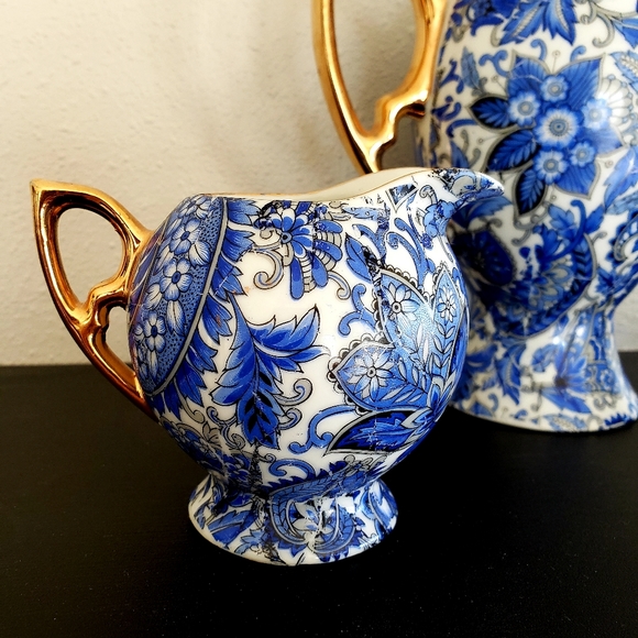 Vintage Royal Paisley Arnart 5th Ave Porcelain Coffee Creamer Sugar Set w/ Gold - Picture 4 of 6